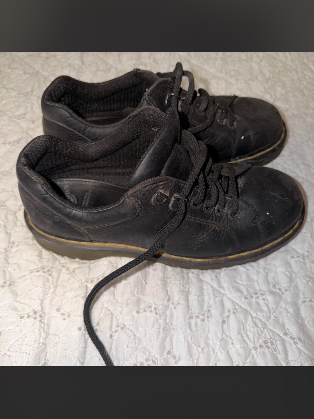 Dr. Martens Black Leather Low-Top Sneakers with Yellow Welt Stitch
